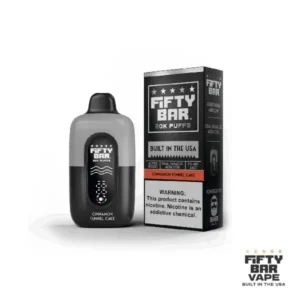 Cinnamon Funnel Cake Fifty Bar 20K Puffs Black Series disposable vape featuring a warm funnel cake flavor with sweet cinnamon and bakery-inspired notes, presented in the sleek Black Series design.