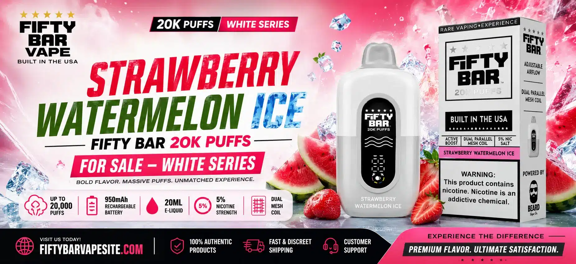 Strawberry Watermelon Ice Fifty Bar 20K Puffs White Series vape